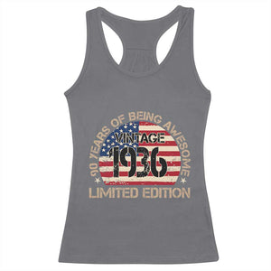90th Birthday Racerback Tank Top Vintage 1936 90 Year Old Birthday USA Flag TS10 Charcoal Print Your Wear