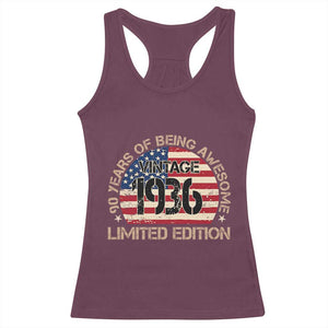 90th Birthday Racerback Tank Top Vintage 1936 90 Year Old Birthday USA Flag TS10 Maroon Print Your Wear
