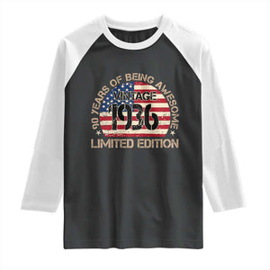 90th Birthday Raglan Shirt Vintage 1936 90 Year Old Birthday USA Flag TS10 Black White Print Your Wear