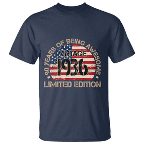 90th Birthday T Shirt - Vintage 1936 - 90 Year Old Birthday USA Flag TS10 Navy Print Your Wear