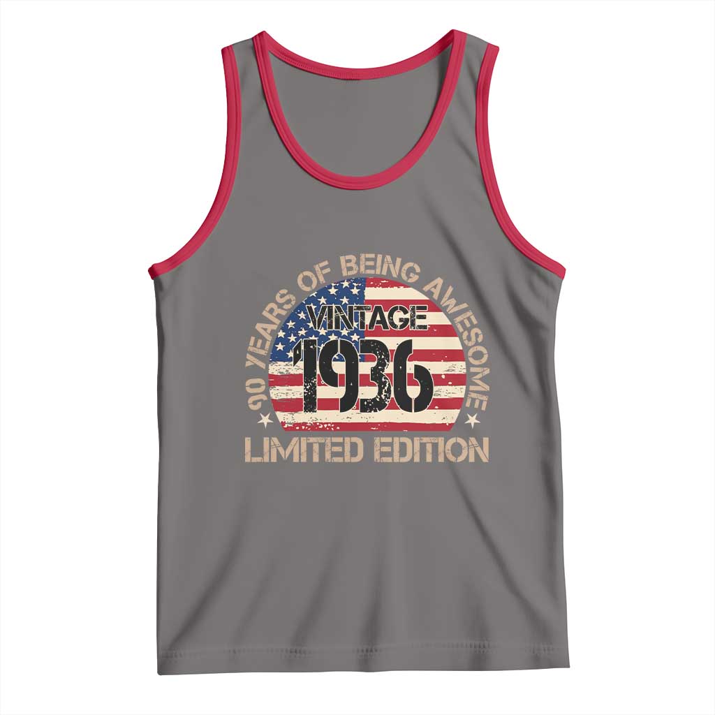 90th Birthday Tank Top Vintage 1936 90 Year Old Birthday USA Flag TS10 Deep Heather Red Print Your Wear