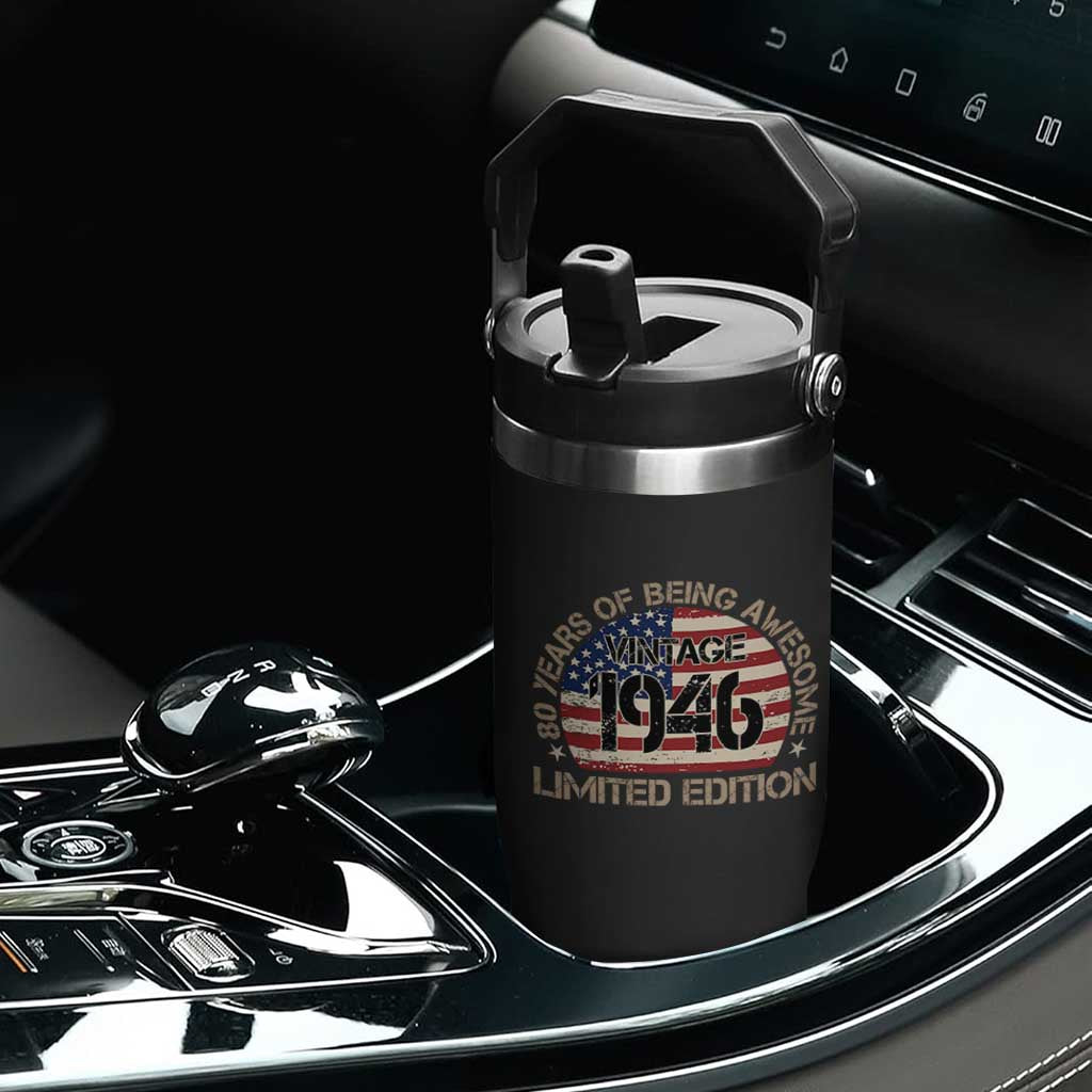 80th Birthday Flip Straw Tumbler Vintage 1946 80 Year Old Birthday USA Flag TS10 Print Your Wear