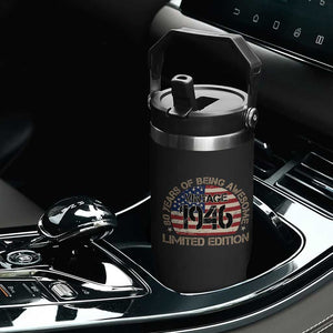 80th Birthday Flip Straw Tumbler Vintage 1946 80 Year Old Birthday USA Flag TS10 Print Your Wear