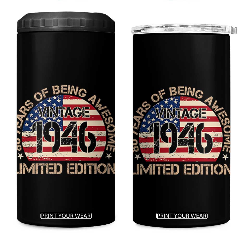 80th Birthday 4 in 1 Can Cooler Tumbler Vintage 1946 80 Year Old Birthday USA Flag TS10 One Size: 16 oz Black Print Your Wear