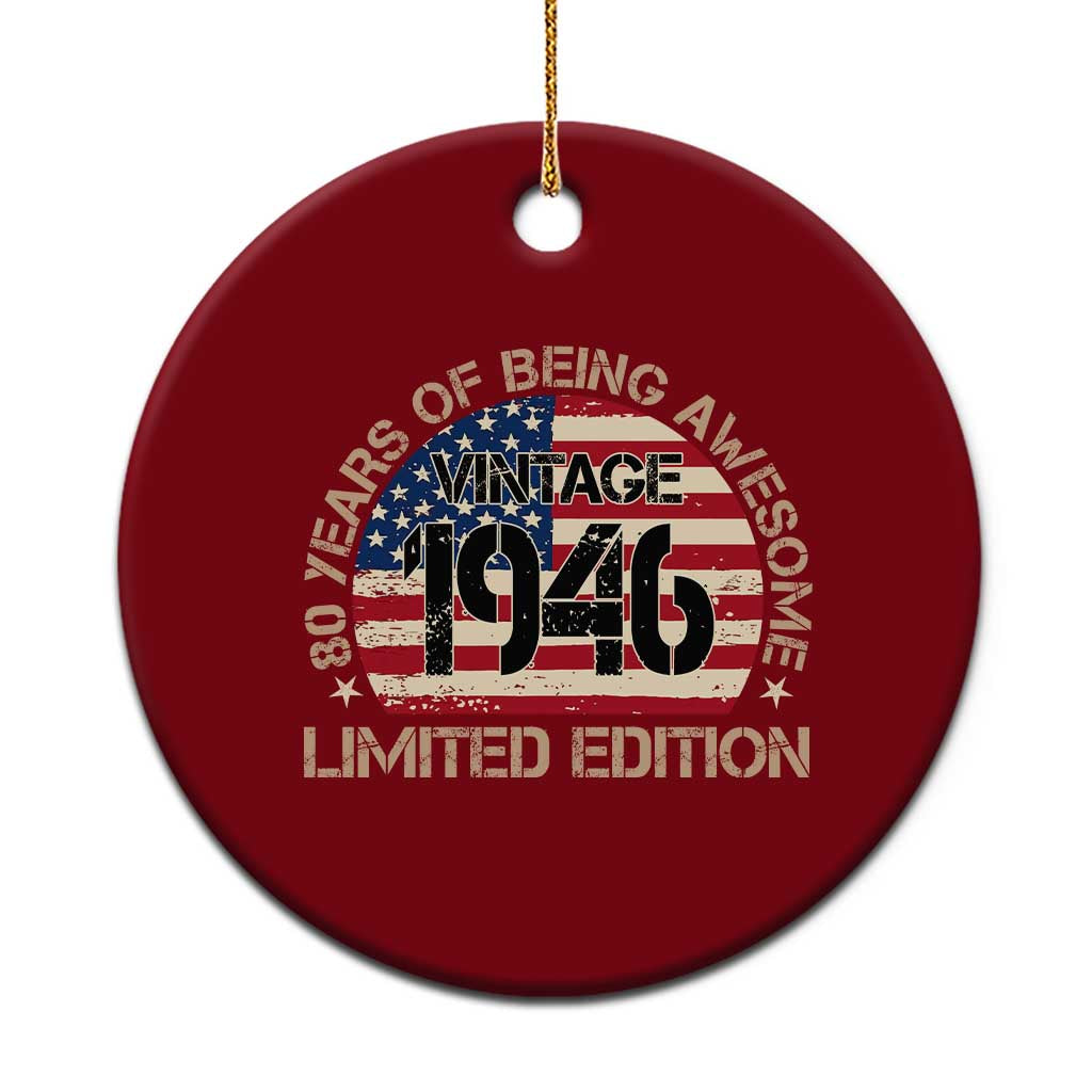 80th Birthday Ceramic Ornament Vintage 1946 80 Year Old Birthday USA Flag TS10 1pc Red Print Your Wear