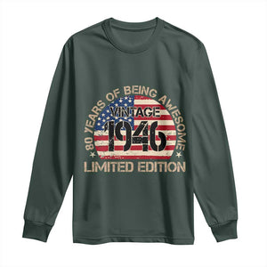 80th Birthday Long Sleeve Shirt Vintage 1946 80 Year Old Birthday USA Flag TS10 Dark Forest Green Print Your Wear