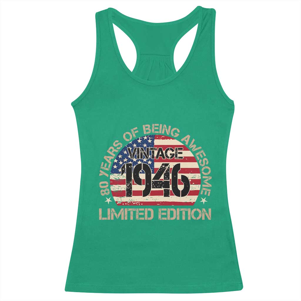 80th Birthday Racerback Tank Top Vintage 1946 80 Year Old Birthday USA Flag TS10 Irish Green Print Your Wear