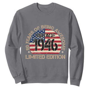 80th Birthday Sweatshirt Vintage 1946 80 Year Old Birthday USA Flag TS10 Charcoal Print Your Wear