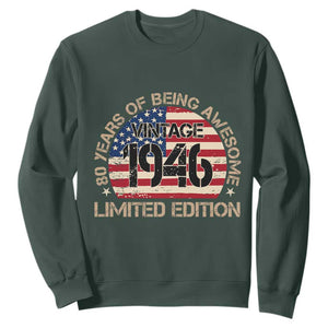80th Birthday Sweatshirt Vintage 1946 80 Year Old Birthday USA Flag TS10 Dark Forest Green Print Your Wear