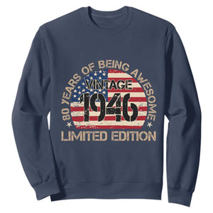 80th Birthday Sweatshirt Vintage 1946 80 Year Old Birthday USA Flag TS10 Navy Print Your Wear