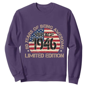 80th Birthday Sweatshirt Vintage 1946 80 Year Old Birthday USA Flag TS10 Purple Print Your Wear
