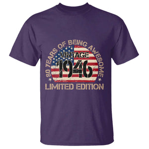 80th Birthday T Shirt Vintage 1946 80 Year Old Birthday USA Flag TS10 Purple Print Your Wear