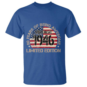 80th Birthday T Shirt Vintage 1946 80 Year Old Birthday USA Flag TS10 Royal Blue Print Your Wear