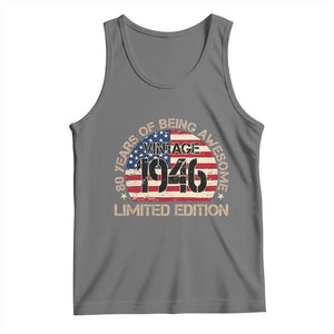 80th Birthday Tank Top Vintage 1946 80 Year Old Birthday USA Flag TS10 Black Heather Print Your Wear