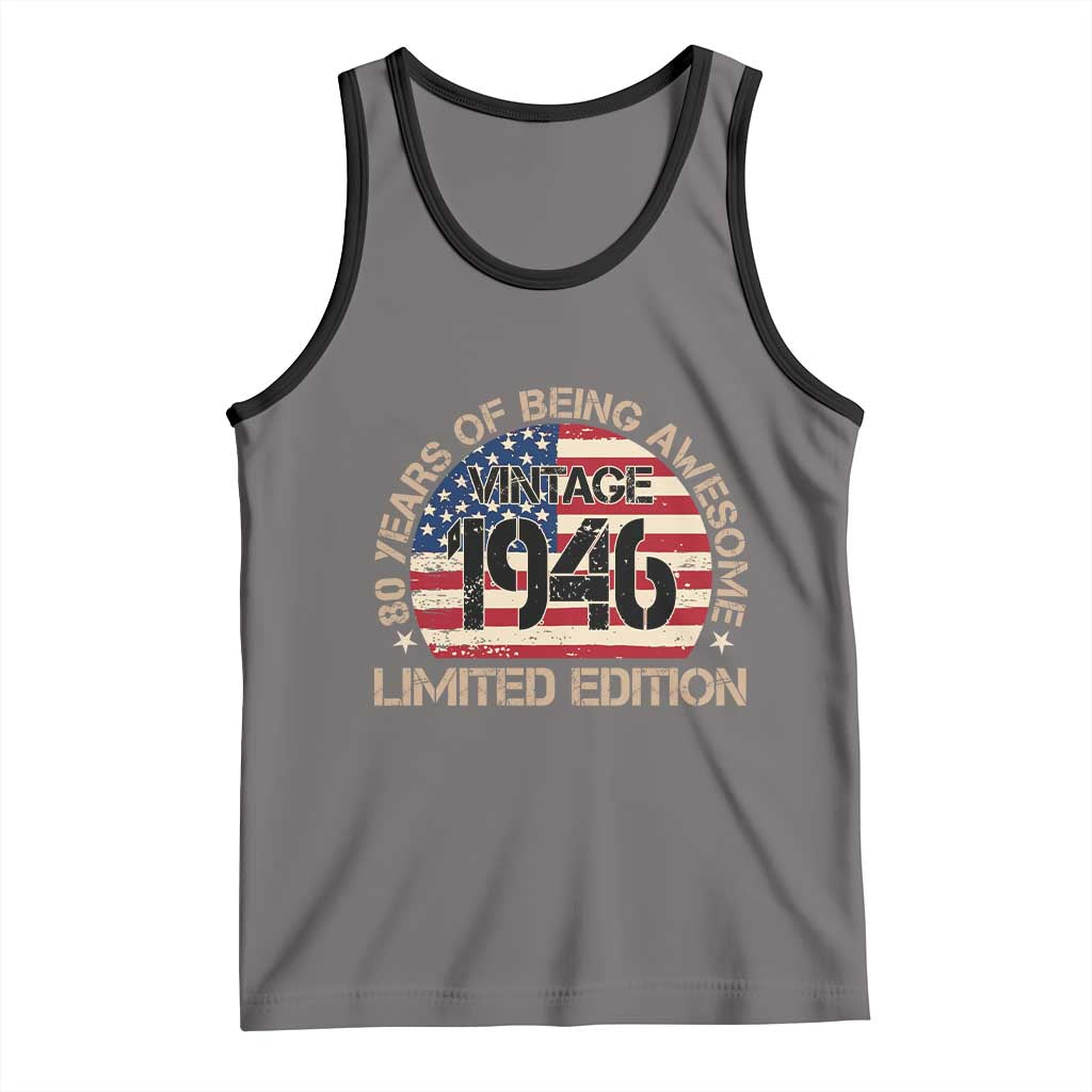 80th Birthday Tank Top Vintage 1946 80 Year Old Birthday USA Flag TS10 Deep Heather Black Print Your Wear