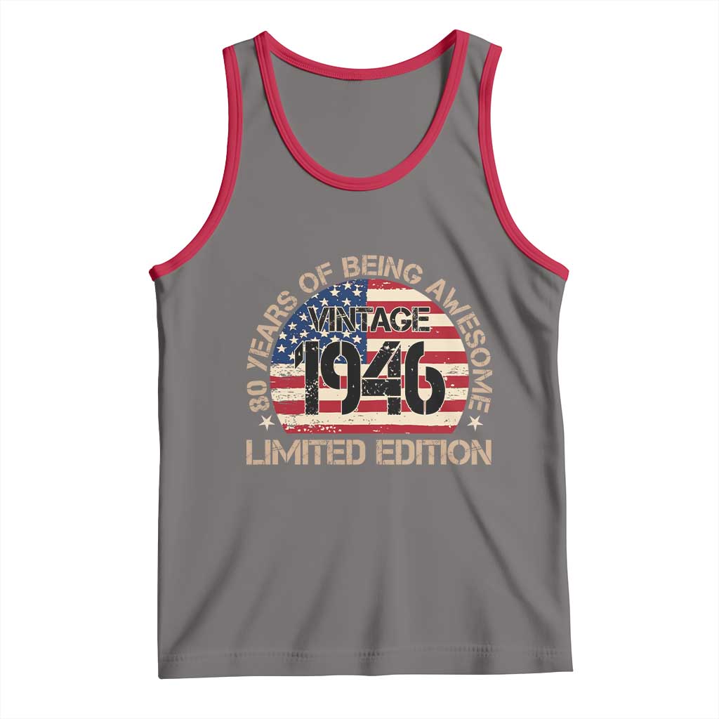 80th Birthday Tank Top Vintage 1946 80 Year Old Birthday USA Flag TS10 Deep Heather Red Print Your Wear