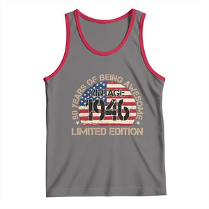 80th Birthday Tank Top Vintage 1946 80 Year Old Birthday USA Flag TS10 Deep Heather Red Print Your Wear