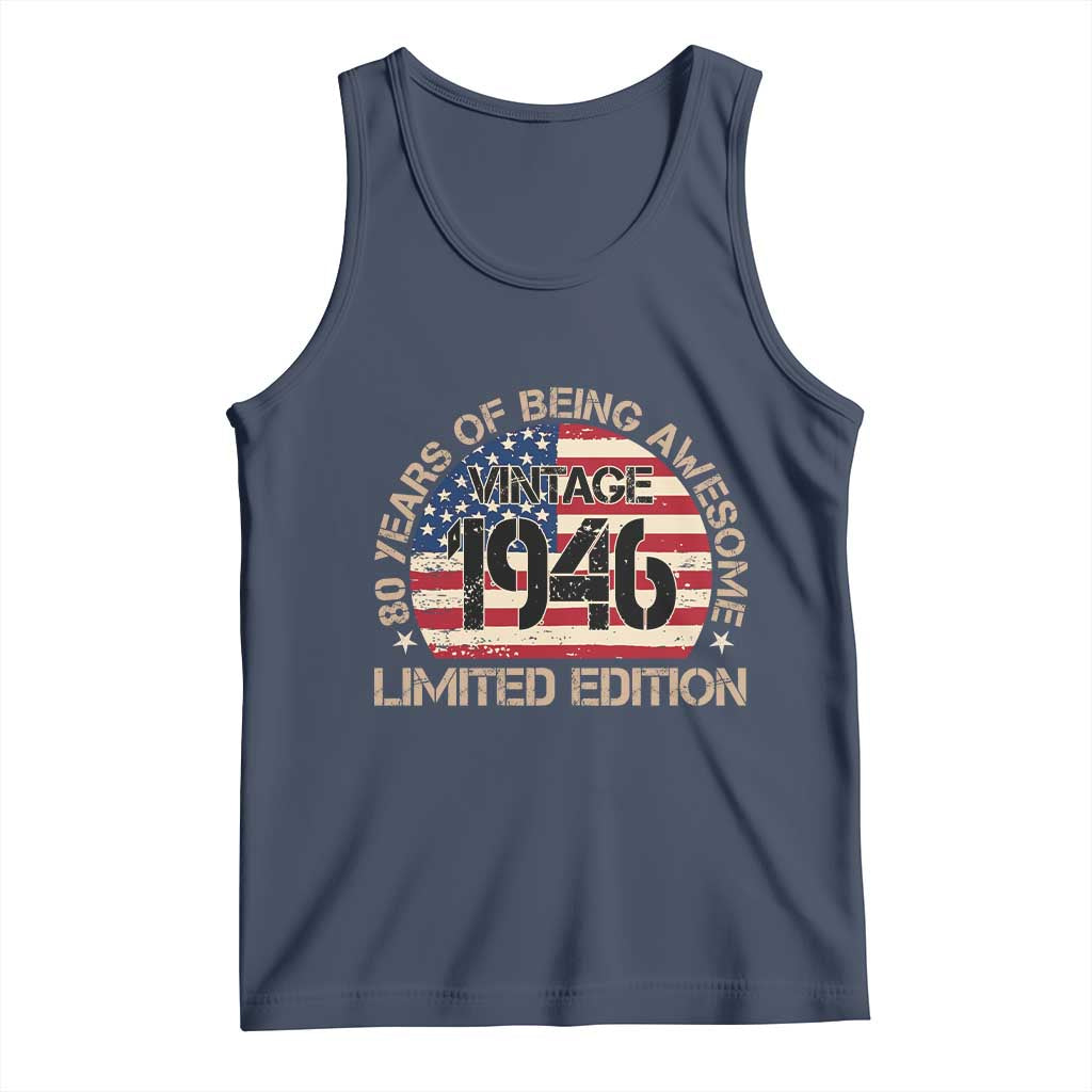 80th Birthday Tank Top Vintage 1946 80 Year Old Birthday USA Flag TS10 Navy Print Your Wear
