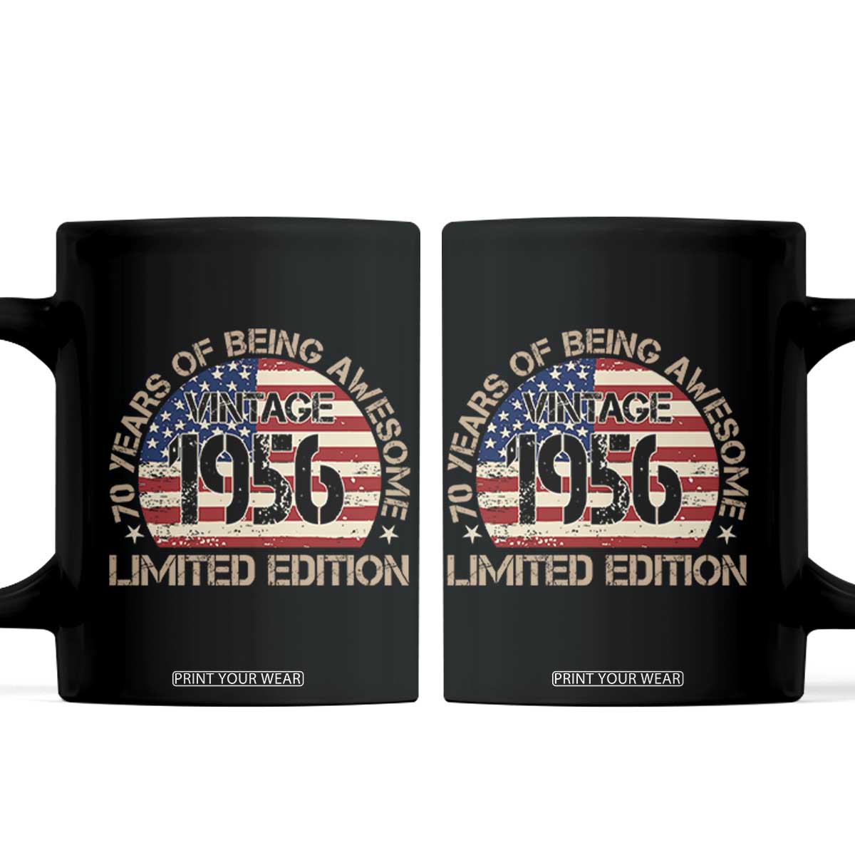 70th Birthday Coffee Mug Vintage 1956 70 Year Old Birthday USA Flag TS10 Black Print Your Wear