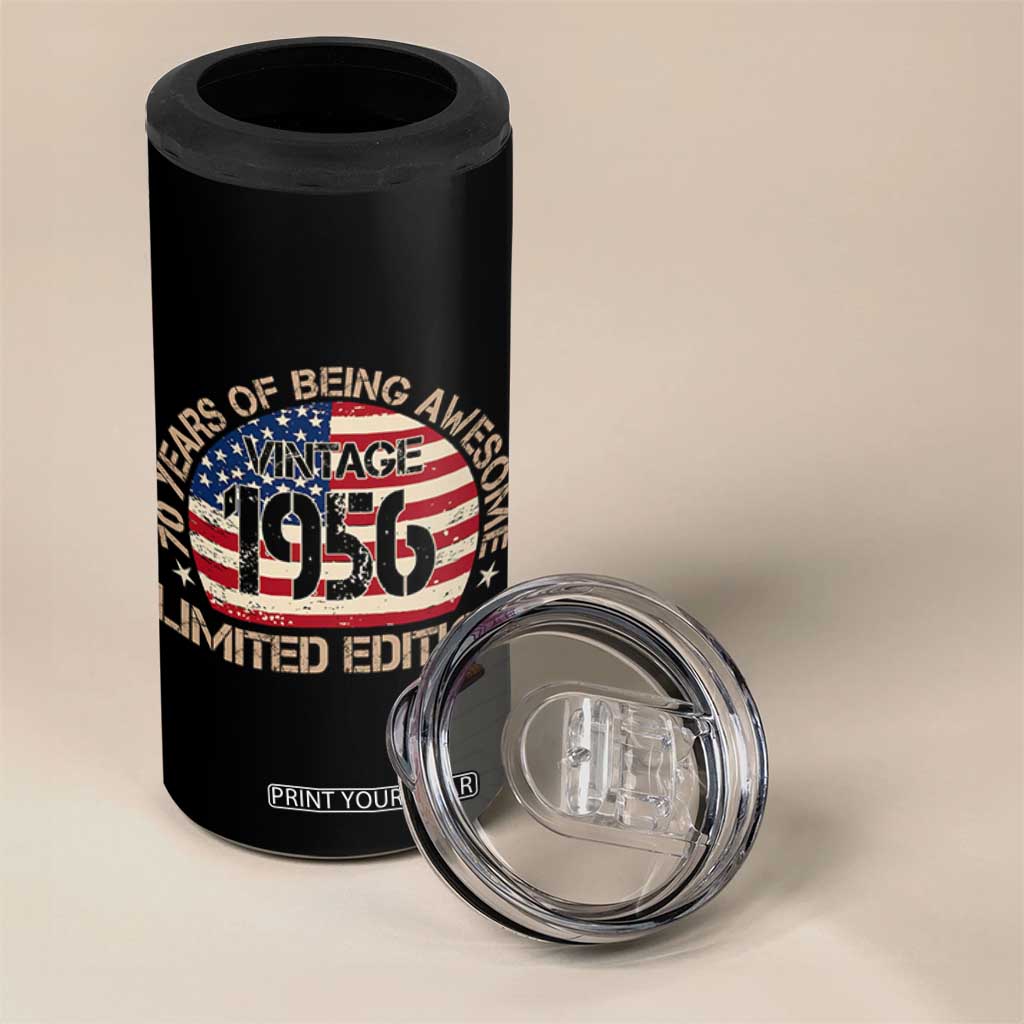 70th Birthday 4 in 1 Can Cooler Tumbler Vintage 1956 70 Year Old Birthday USA Flag TS10 Print Your Wear