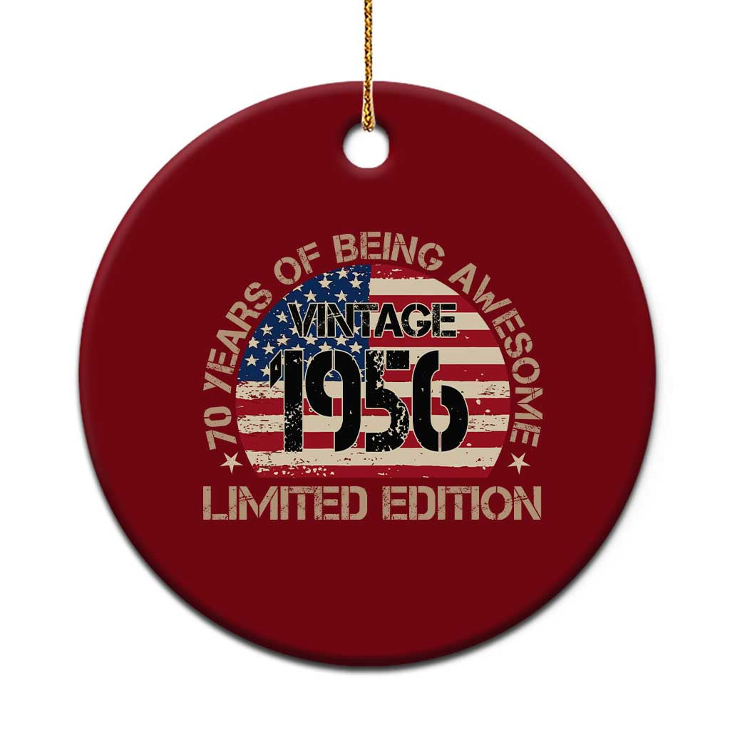70th Birthday Ceramic Ornament Vintage 1956 70 Year Old Birthday USA Flag TS10 1pc Red Print Your Wear