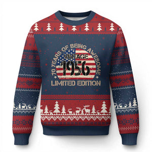 70th Birthday Ugly Christmas Sweater Vintage 1956 70 Year Old Birthday USA Flag TS10 Navy Red Print Your Wear