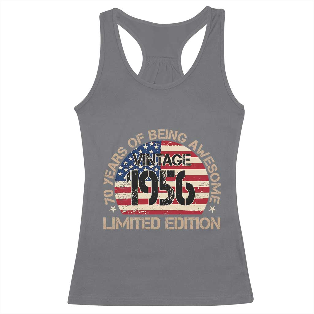 70th Birthday Racerback Tank Top Vintage 1956 70 Year Old Birthday USA Flag TS10 Charcoal Print Your Wear