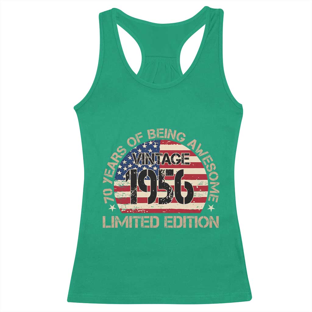 70th Birthday Racerback Tank Top Vintage 1956 70 Year Old Birthday USA Flag TS10 Irish Green Print Your Wear