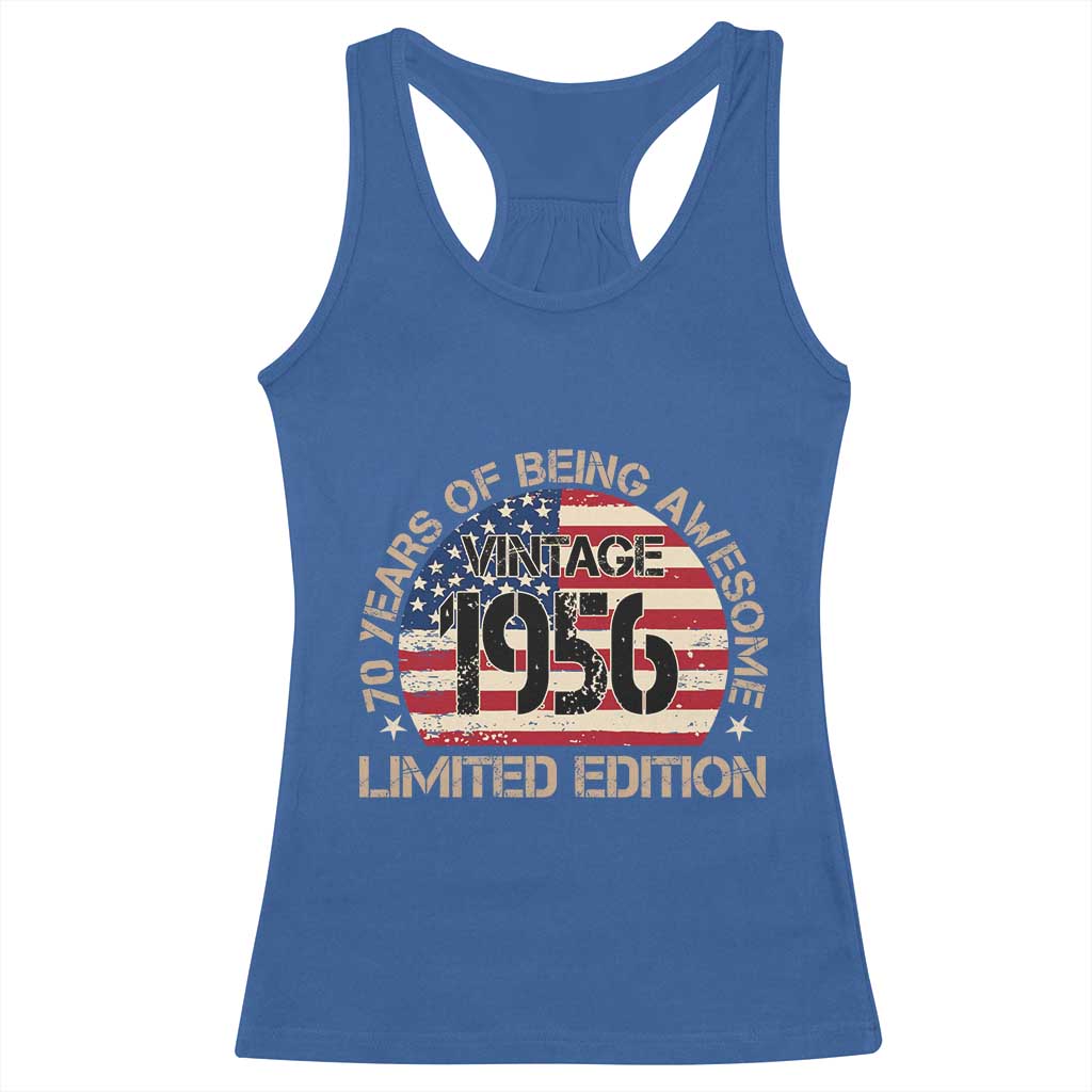 70th Birthday Racerback Tank Top Vintage 1956 70 Year Old Birthday USA Flag TS10 Royal Blue Print Your Wear