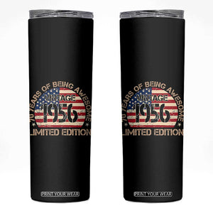 70th Birthday Skinny Tumbler Vintage 1956 70 Year Old Birthday USA Flag TS10 Black Print Your Wear
