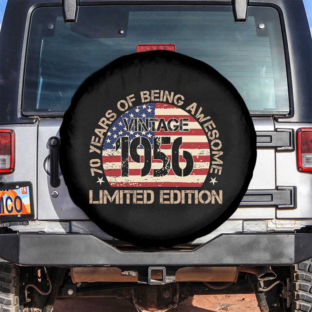 70th Birthday Spare Tire Cover Vintage 1956 70 Year Old Birthday USA Flag TS10 No hole Black Print Your Wear