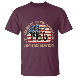 70th Birthday T Shirt Vintage 1956 70 Year Old Birthday USA Flag TS10 Maroon Print Your Wear