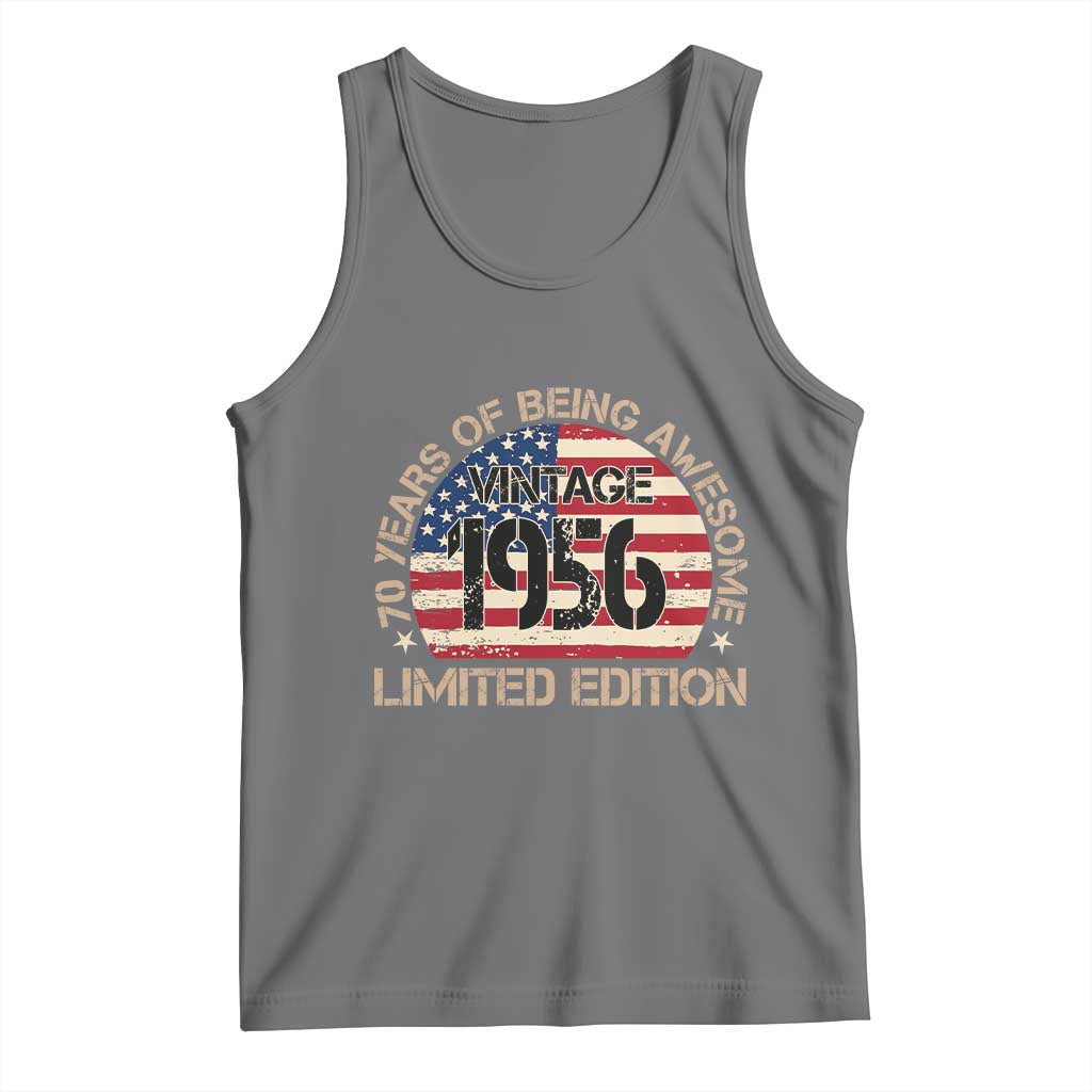 70th Birthday Tank Top Vintage 1956 70 Year Old Birthday USA Flag TS10 Black Heather Print Your Wear