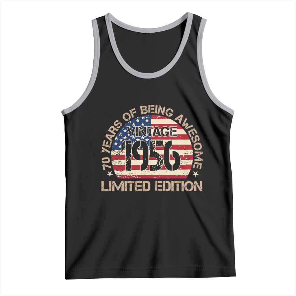 70th Birthday Tank Top Vintage 1956 70 Year Old Birthday USA Flag TS10 Black Athletic Heather Print Your Wear