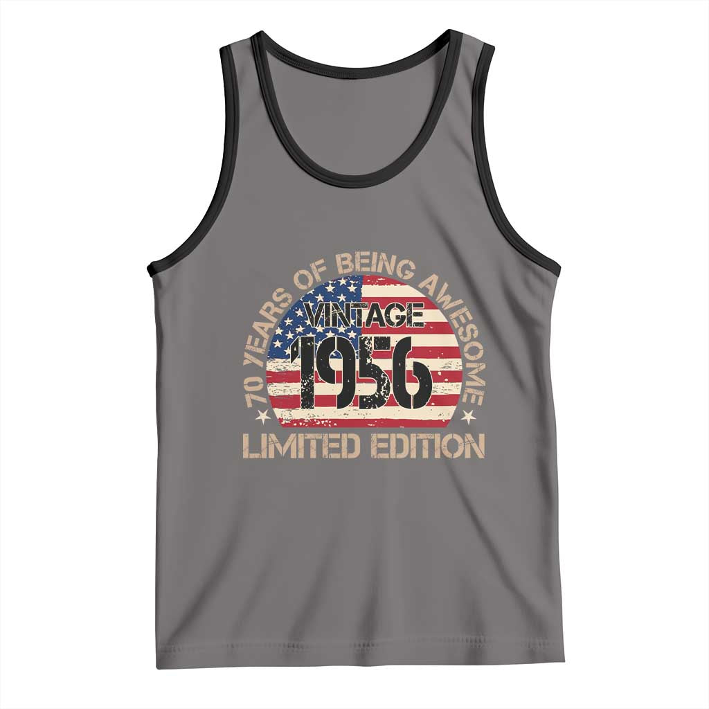 70th Birthday Tank Top Vintage 1956 70 Year Old Birthday USA Flag TS10 Deep Heather Black Print Your Wear