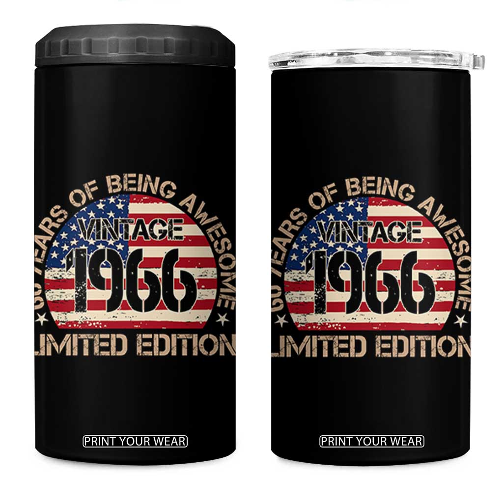 60th Birthday 4 in 1 Can Cooler Tumbler Vintage 1966 60 Year Old Birthday USA Flag TS10 One Size: 16 oz Black Print Your Wear