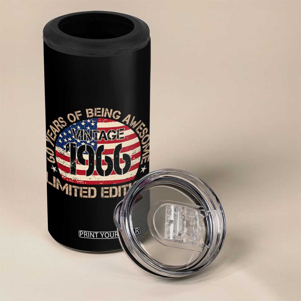 60th Birthday 4 in 1 Can Cooler Tumbler Vintage 1966 60 Year Old Birthday USA Flag TS10 Print Your Wear