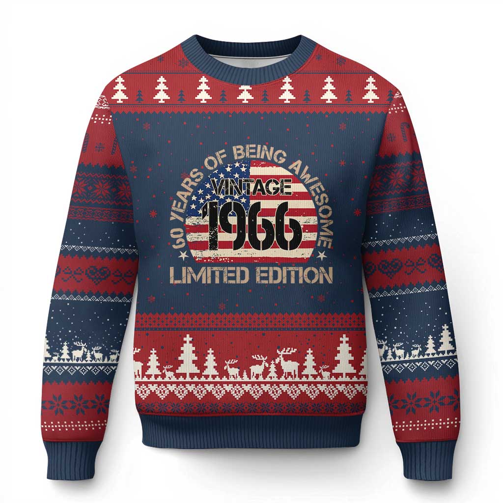 60th Birthday Ugly Christmas Sweater Vintage 1966 60 Year Old Birthday USA Flag TS10 Navy Red Print Your Wear