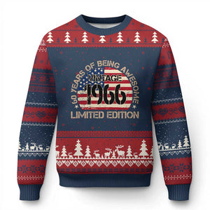 60th Birthday Ugly Christmas Sweater Vintage 1966 60 Year Old Birthday USA Flag TS10 Navy Red Print Your Wear