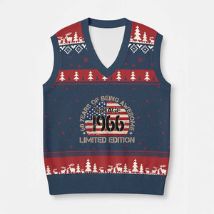 60th Birthday V-Neck Knit Sweater Vest Vintage 1966 60 Year Old Birthday USA Flag TS10 Navy Red Print Your Wear
