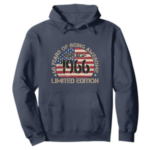 60th Birthday Hoodie Vintage 1966 60 Year Old Birthday USA Flag TS10 Navy Print Your Wear