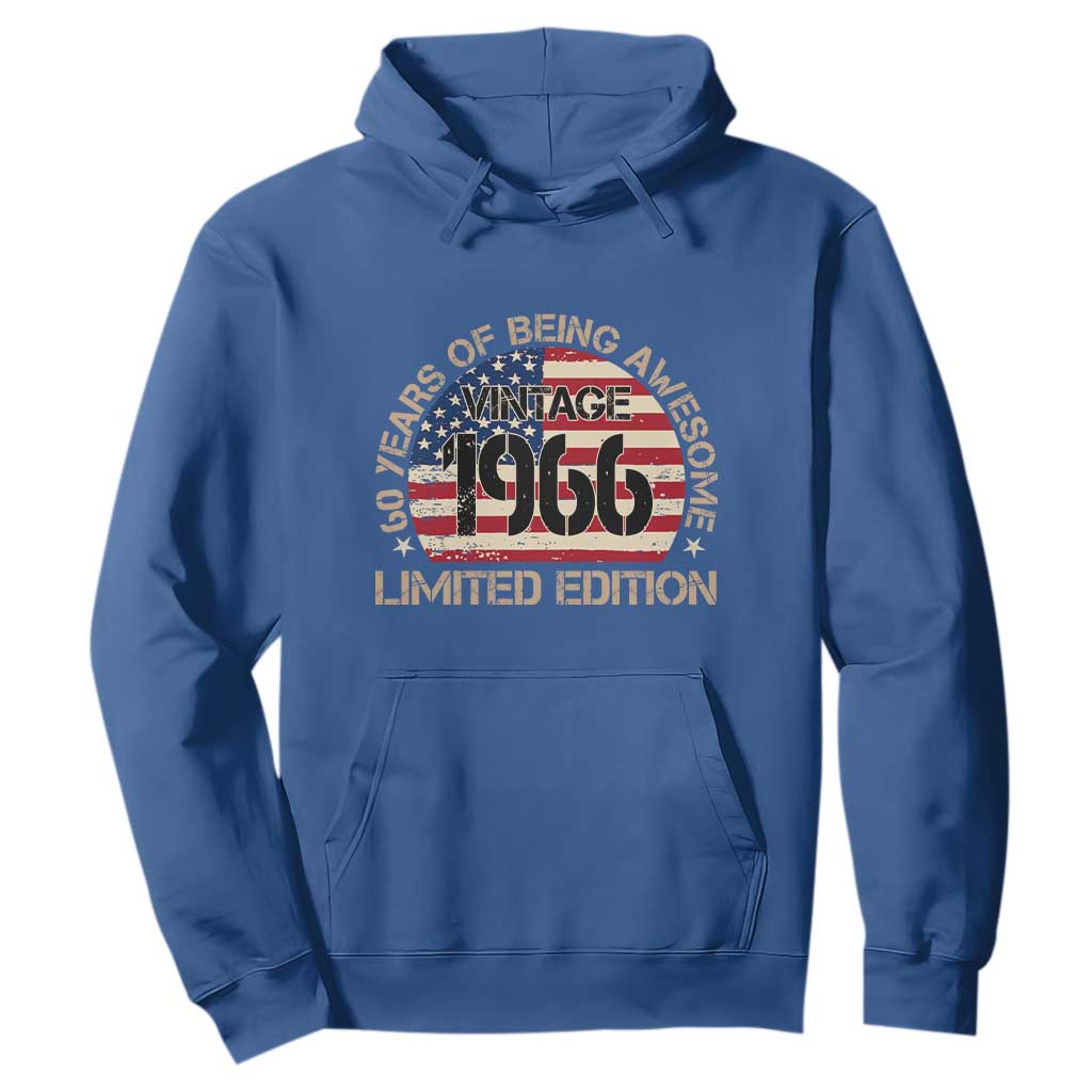 60th Birthday Hoodie Vintage 1966 60 Year Old Birthday USA Flag TS10 Royal Blue Print Your Wear