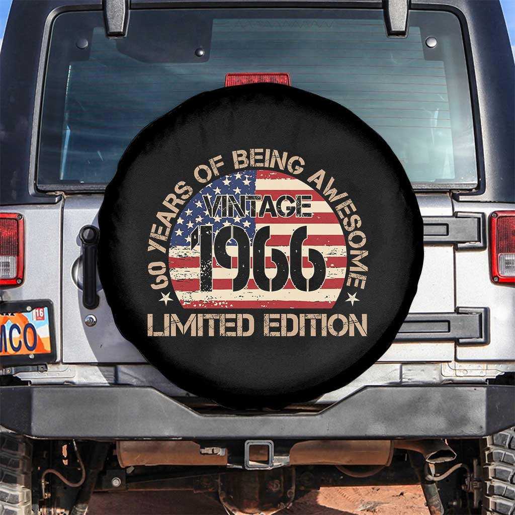 60th Birthday Spare Tire Cover Vintage 1966 60 Year Old Birthday USA Flag TS10 No hole Black Print Your Wear