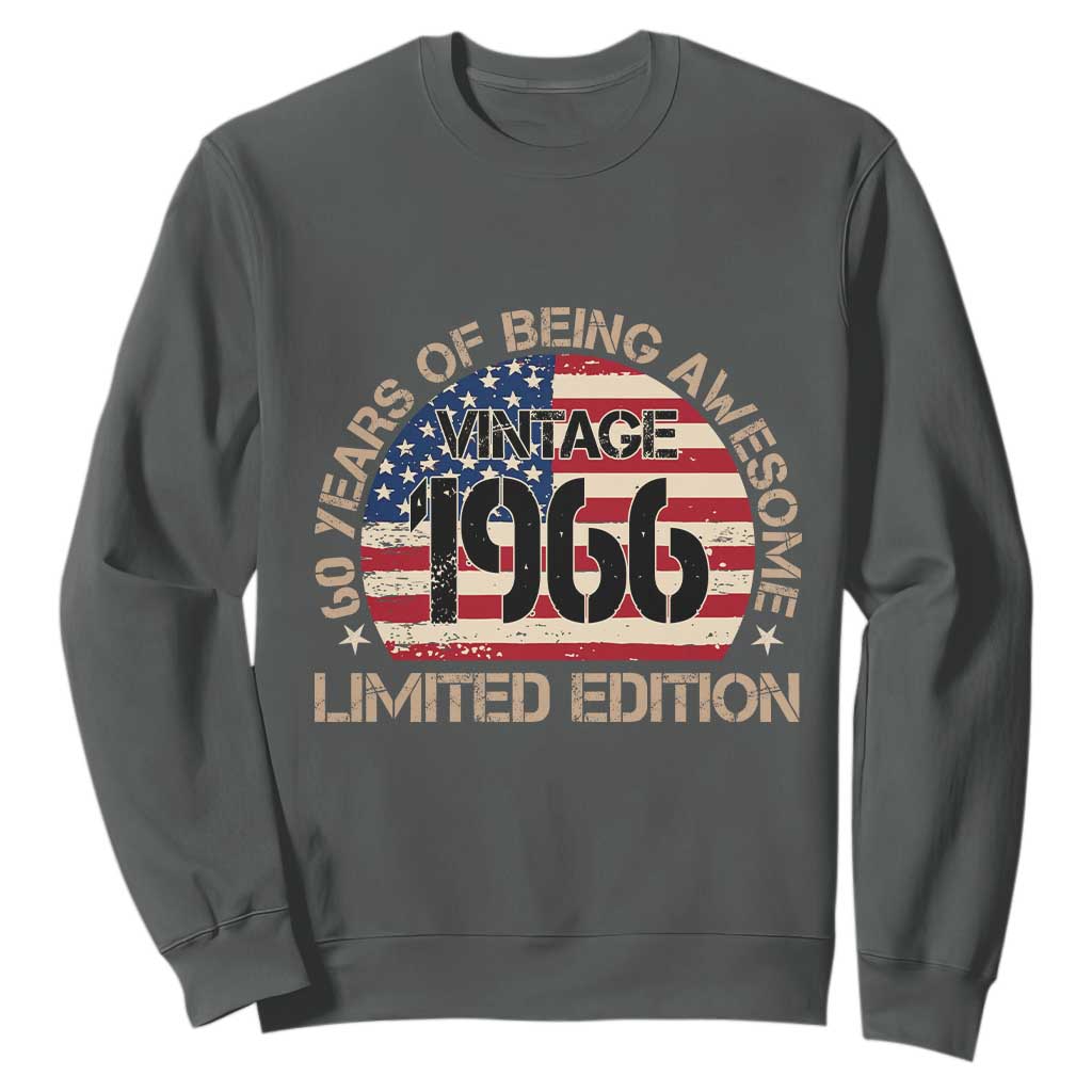 60th Birthday Sweatshirt Vintage 1966 60 Year Old Birthday USA Flag TS10 Dark Heather Print Your Wear
