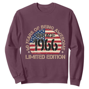 60th Birthday Sweatshirt Vintage 1966 60 Year Old Birthday USA Flag TS10 Maroon Print Your Wear