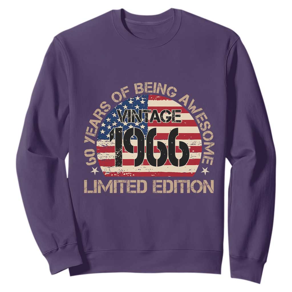 60th Birthday Sweatshirt Vintage 1966 60 Year Old Birthday USA Flag TS10 Purple Print Your Wear