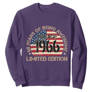 60th Birthday Sweatshirt Vintage 1966 60 Year Old Birthday USA Flag TS10 Purple Print Your Wear