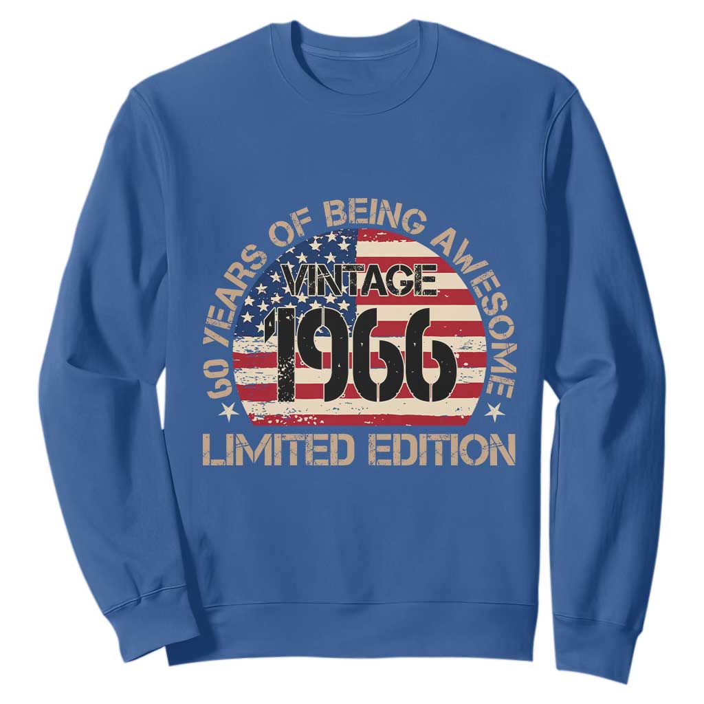 60th Birthday Sweatshirt Vintage 1966 60 Year Old Birthday USA Flag TS10 Royal Blue Print Your Wear