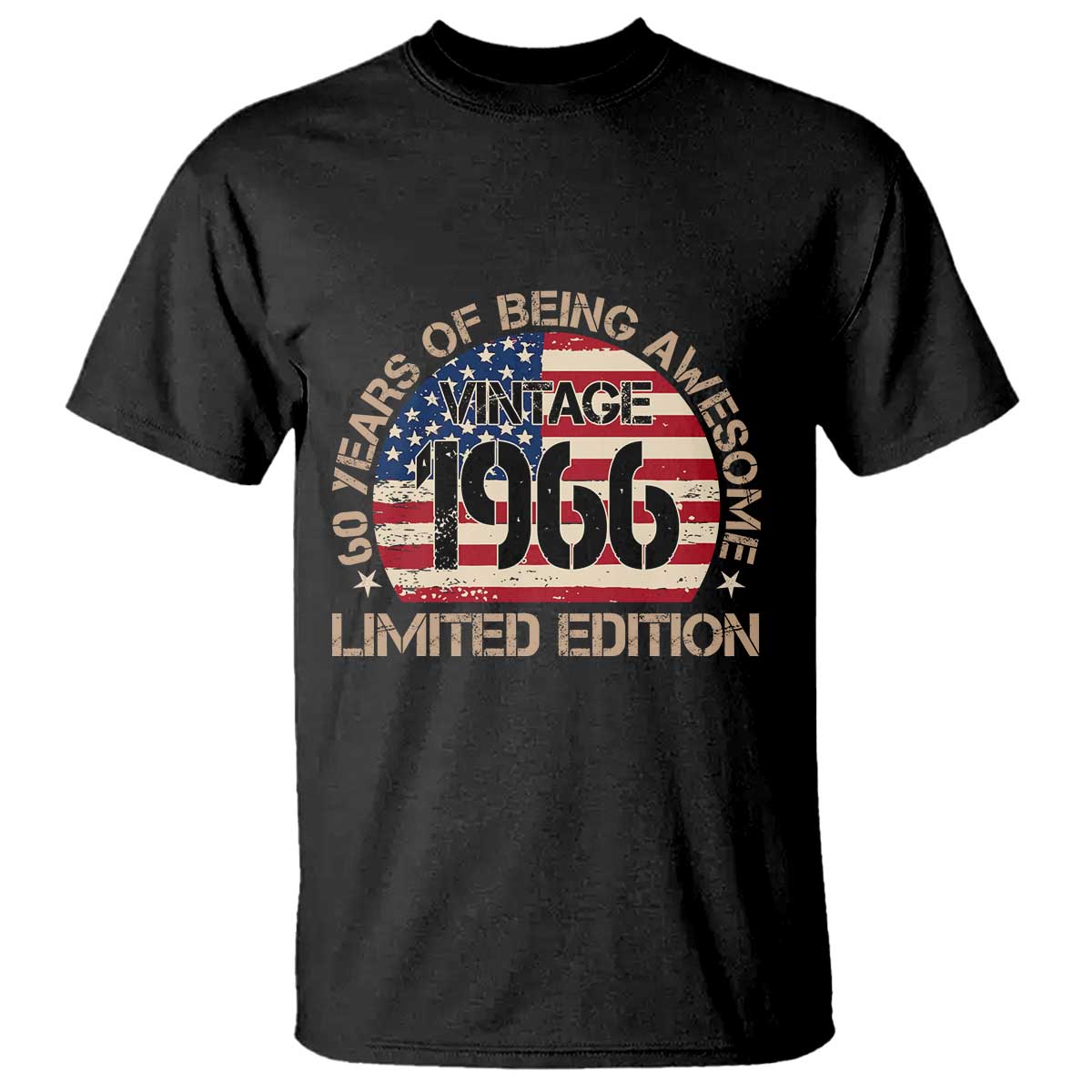 60th Birthday T Shirt - Vintage 1966 - 60 Year Old Birthday USA Flag TS10 Black Print Your Wear