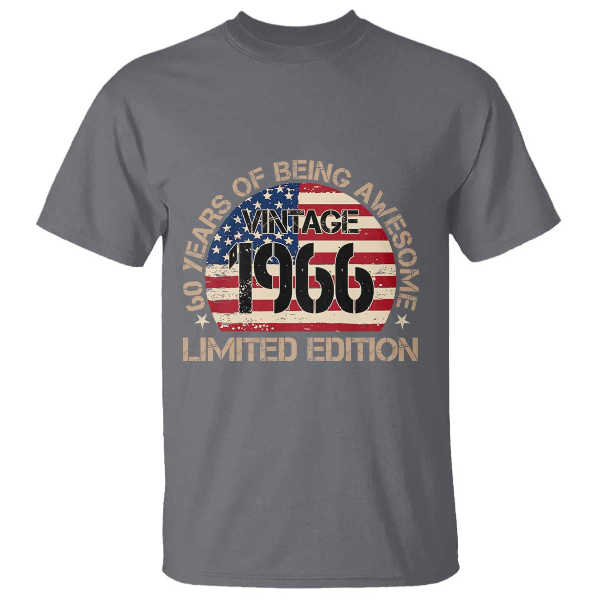 60th Birthday T Shirt - Vintage 1966 - 60 Year Old Birthday USA Flag TS10 Charcoal Print Your Wear